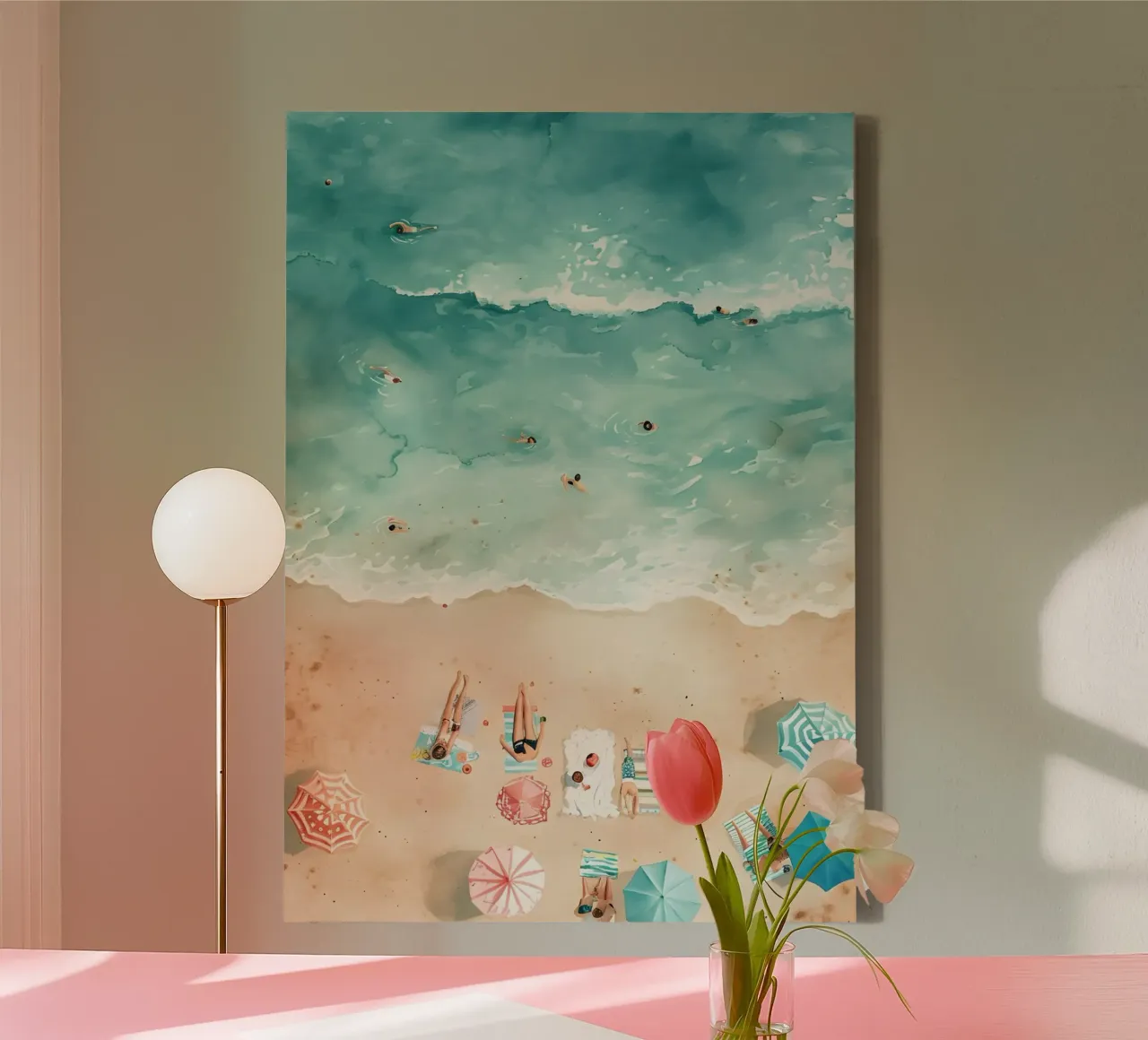 Luftbild Strandansicht, Aquarell Ozean Kunst Leinwand mit Schattenfugenrahmen von dawnthesea