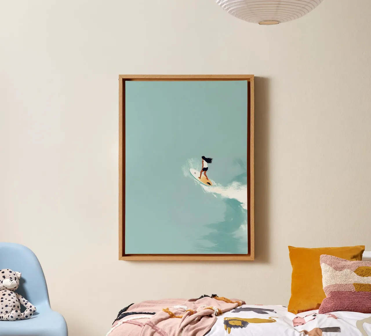 Solo Surfer on a Wave, Minimalist Art Print canvas with Floater frame by dawnthesea