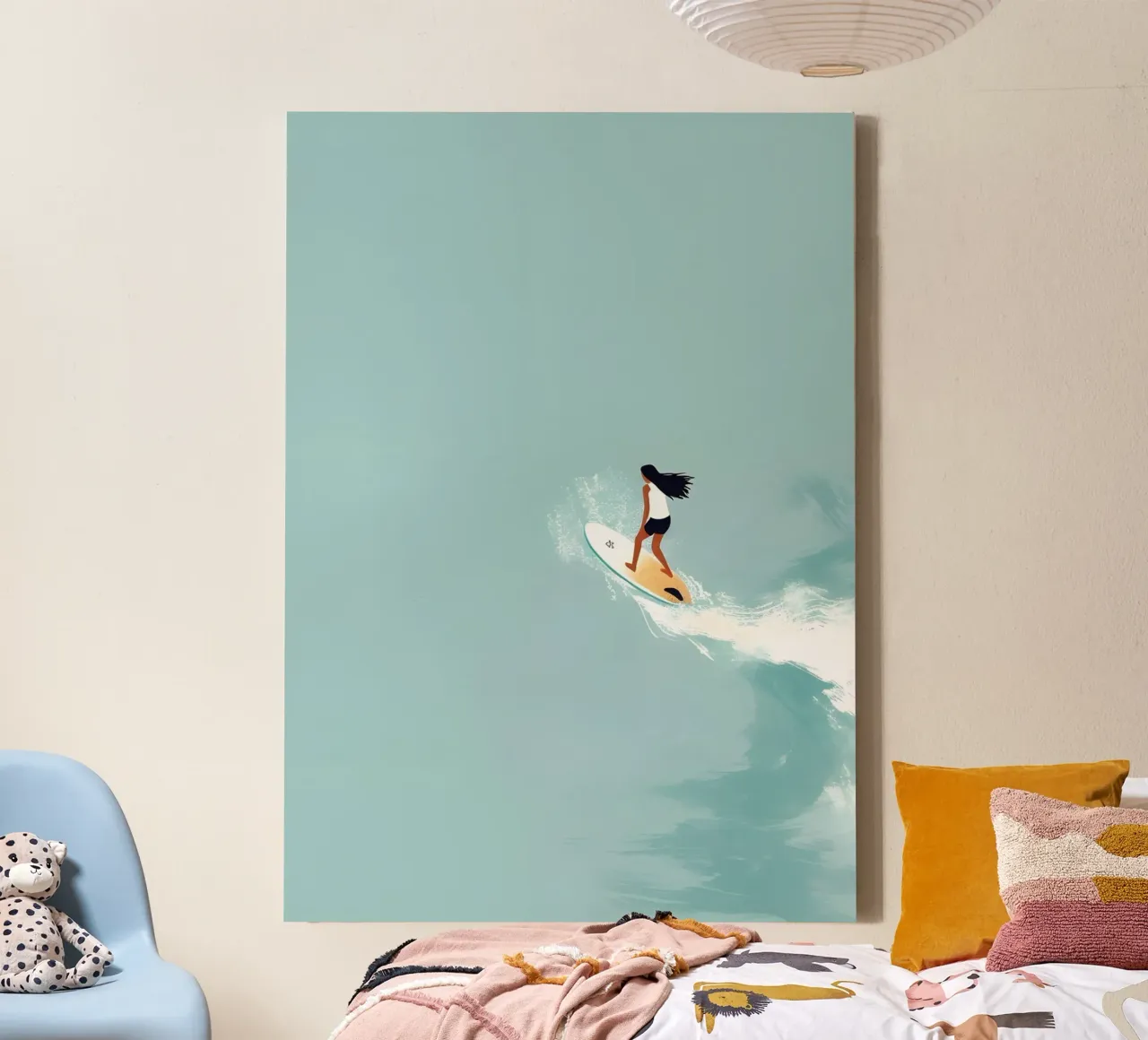 Solo Surfer on a Wave, Minimalist Art Print canvas with Floater frame by dawnthesea