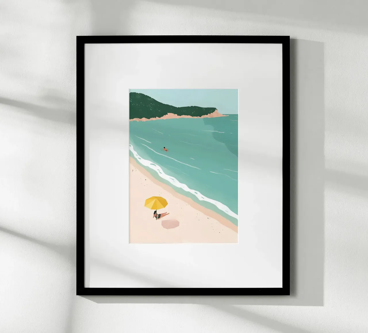 Parapluie jaune de plage, art estival minimaliste hahnemühle de dawnthesea