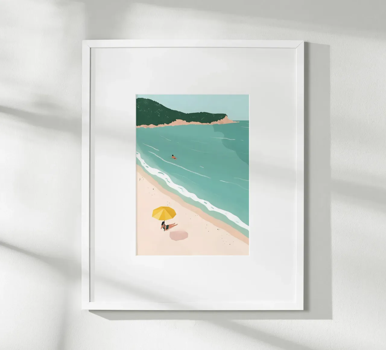 Parapluie jaune de plage, art estival minimaliste hahnemühle de dawnthesea