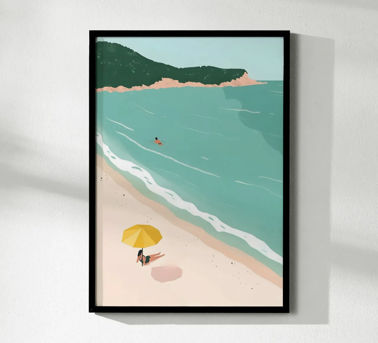 Parapluie jaune de plage, art estival minimaliste hahnemühle de dawnthesea