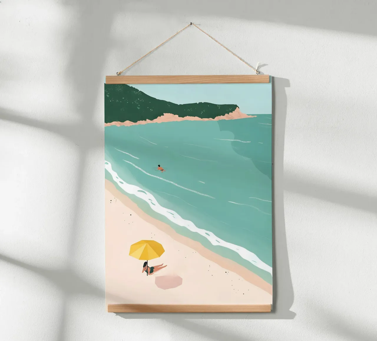 Parapluie jaune de plage, art estival minimaliste hahnemühle de dawnthesea