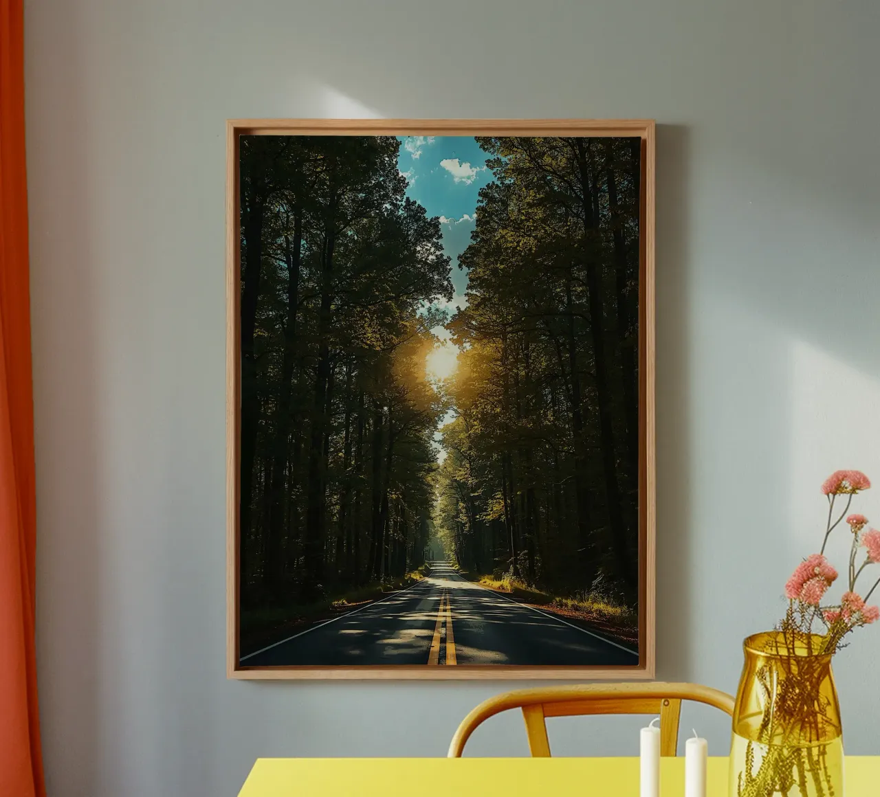 Viaggio nella foresta illuminata dal sole tela con Cornice a cassetta da van hellen