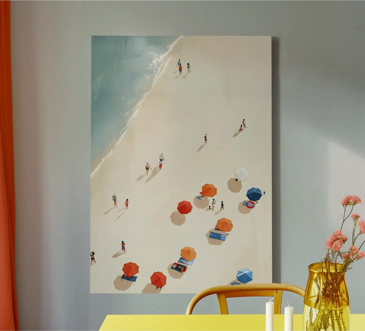 Aerial Beach View, Summer Umbrella Art canvas with Floater frame by dawnthesea