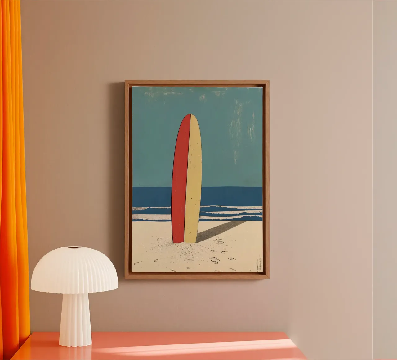 Retro Surfboard, Minimalist Beach Art canvas with Floater frame by dawnthesea