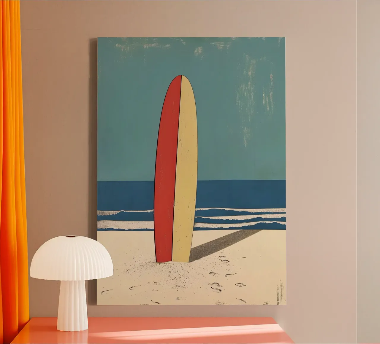 Retro Surfboard, Minimalist Beach Art canvas with Floater frame by dawnthesea
