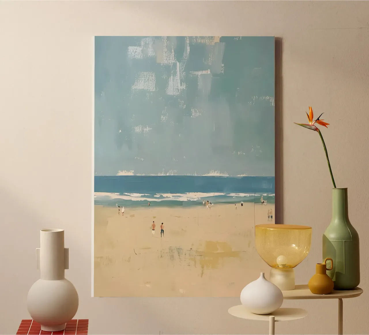 Impressionist Beach Scene, Coastal Art Print canvas with Floater frame by dawnthesea