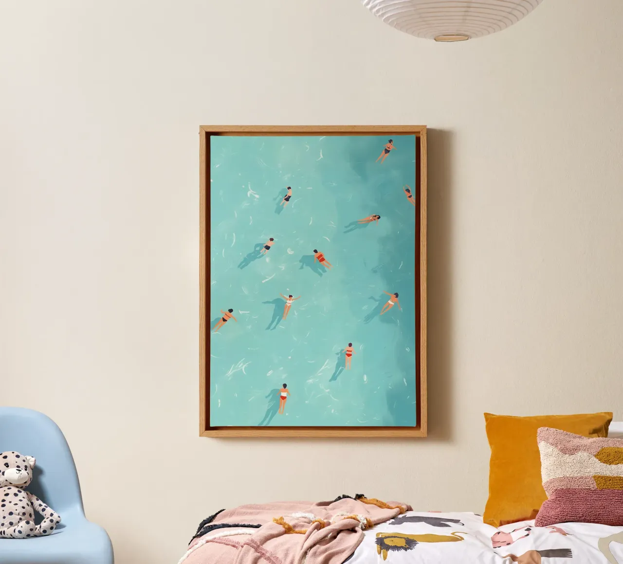 Zwembadzwemmers in de lucht, moderne zomerkunst canvas met Baklijst van dawnthesea