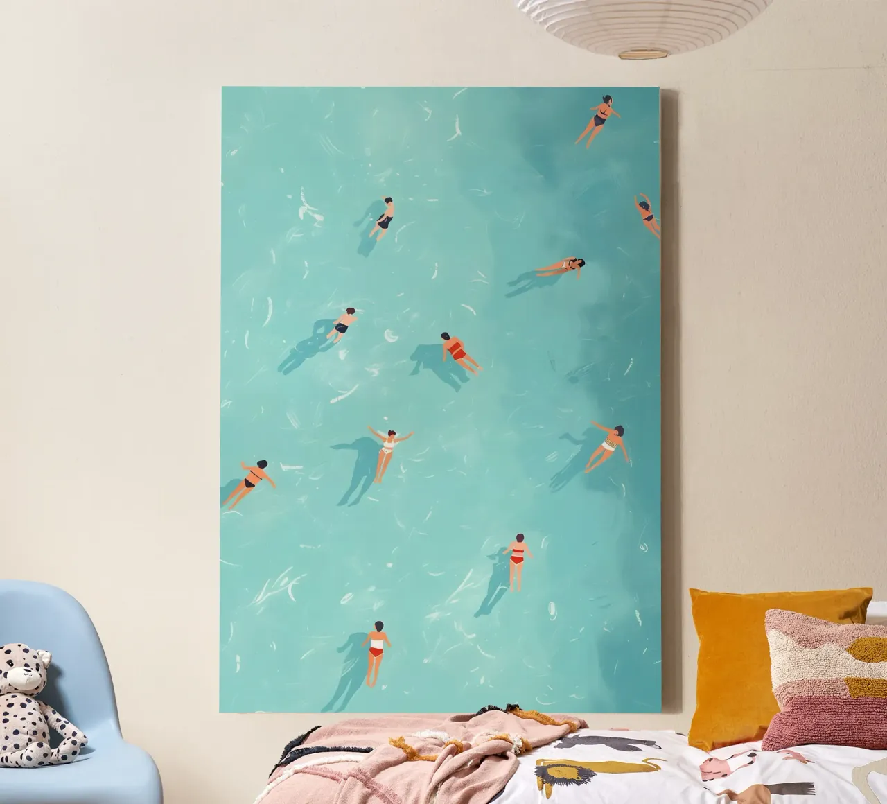 Zwembadzwemmers in de lucht, moderne zomerkunst canvas met Baklijst van dawnthesea