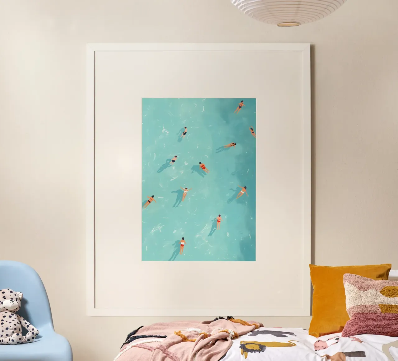 Nuotatori aerei in piscina, arte estiva moderna poster da dawnthesea