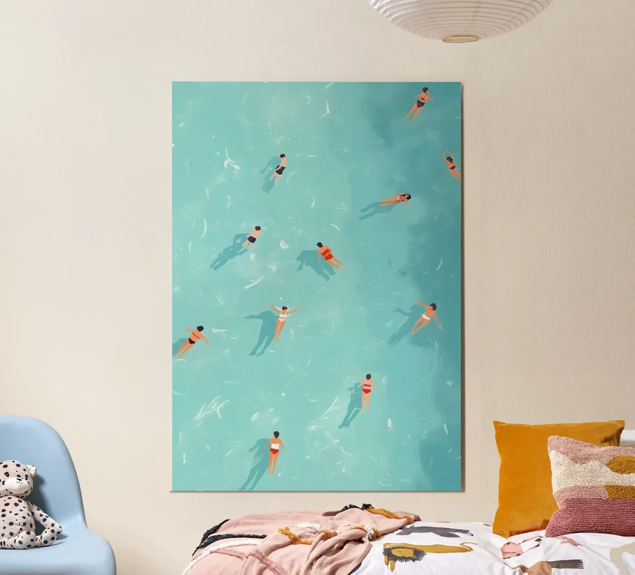 Nuotatori aerei in piscina, arte estiva moderna poster da dawnthesea