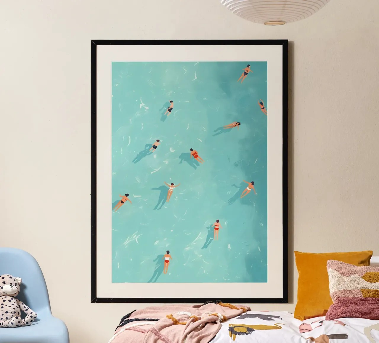 Nuotatori aerei in piscina, arte estiva moderna poster da dawnthesea