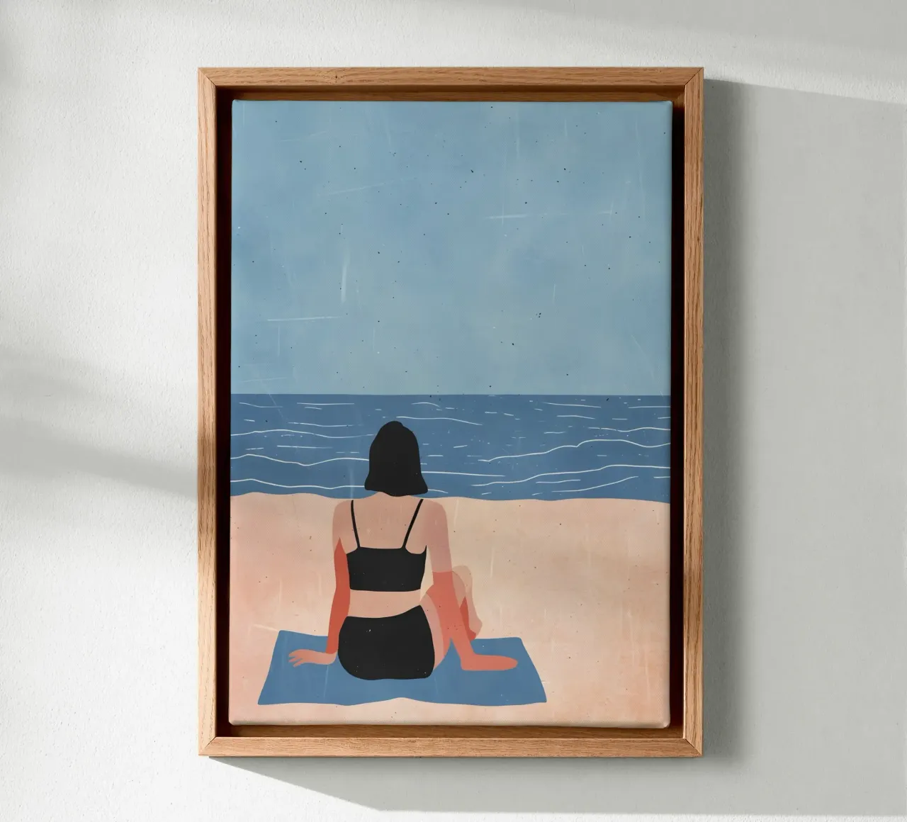 Solo-zonnebader, minimalistische strandkunst canvas met Baklijst van dawnthesea