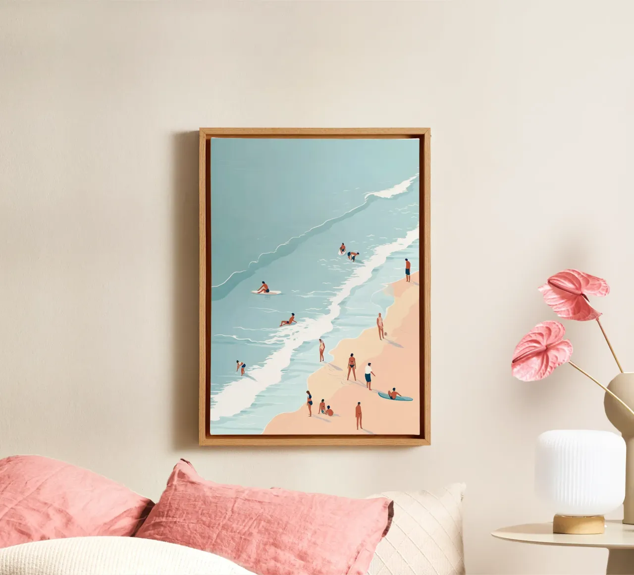 Scena aerea sulla spiaggia, arte costiera a pastello tela con Cornice a cassetta da dawnthesea
