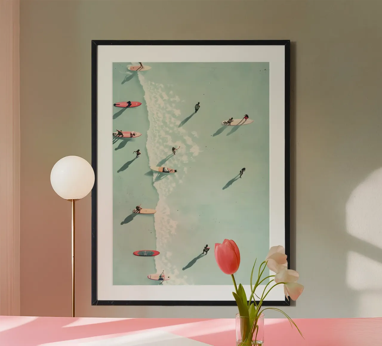 Vista aerea del surf, arte minimalista sulla spiaggia poster da dawnthesea