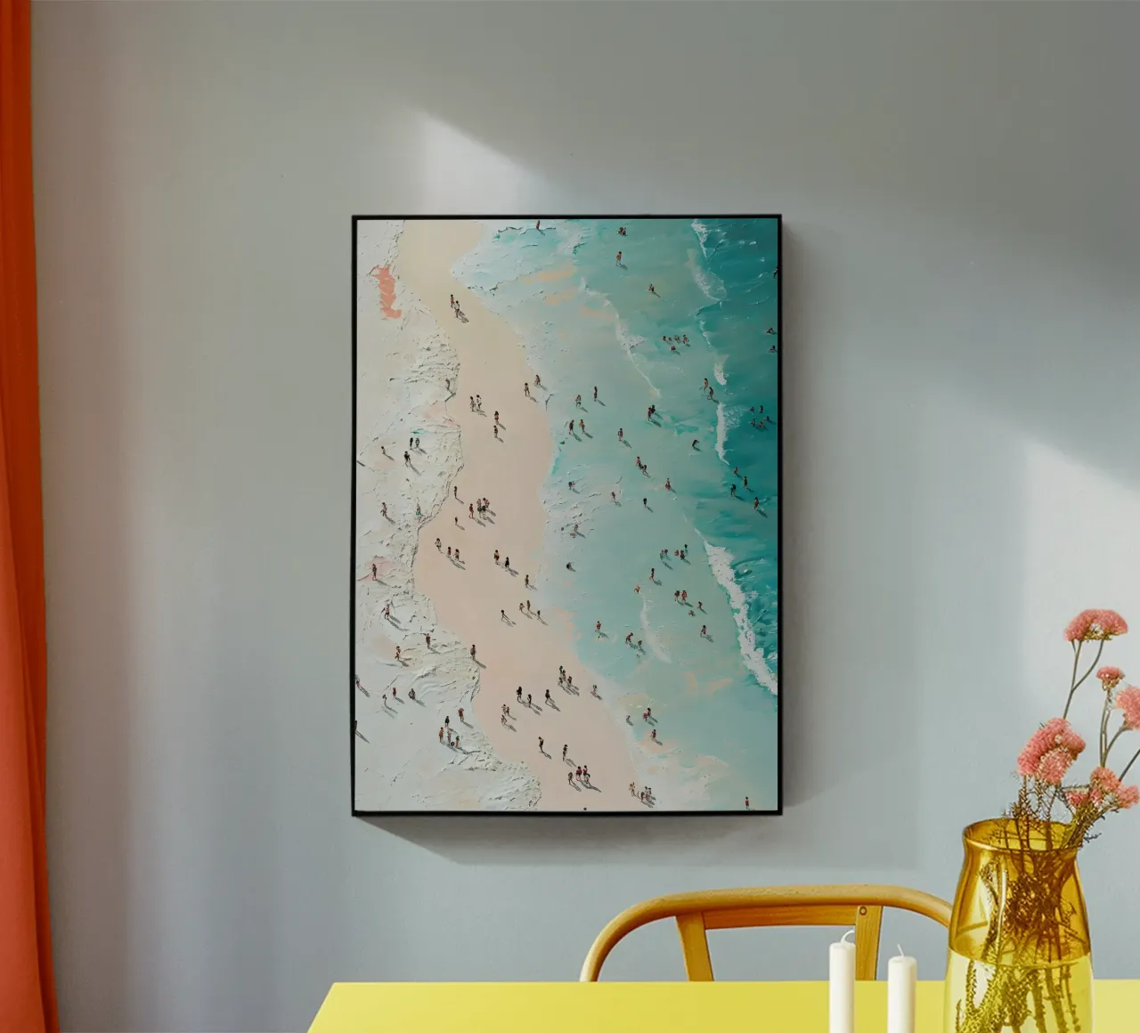 Multitud de playas aéreas, pintura costera con textura metacrilato de dawnthesea