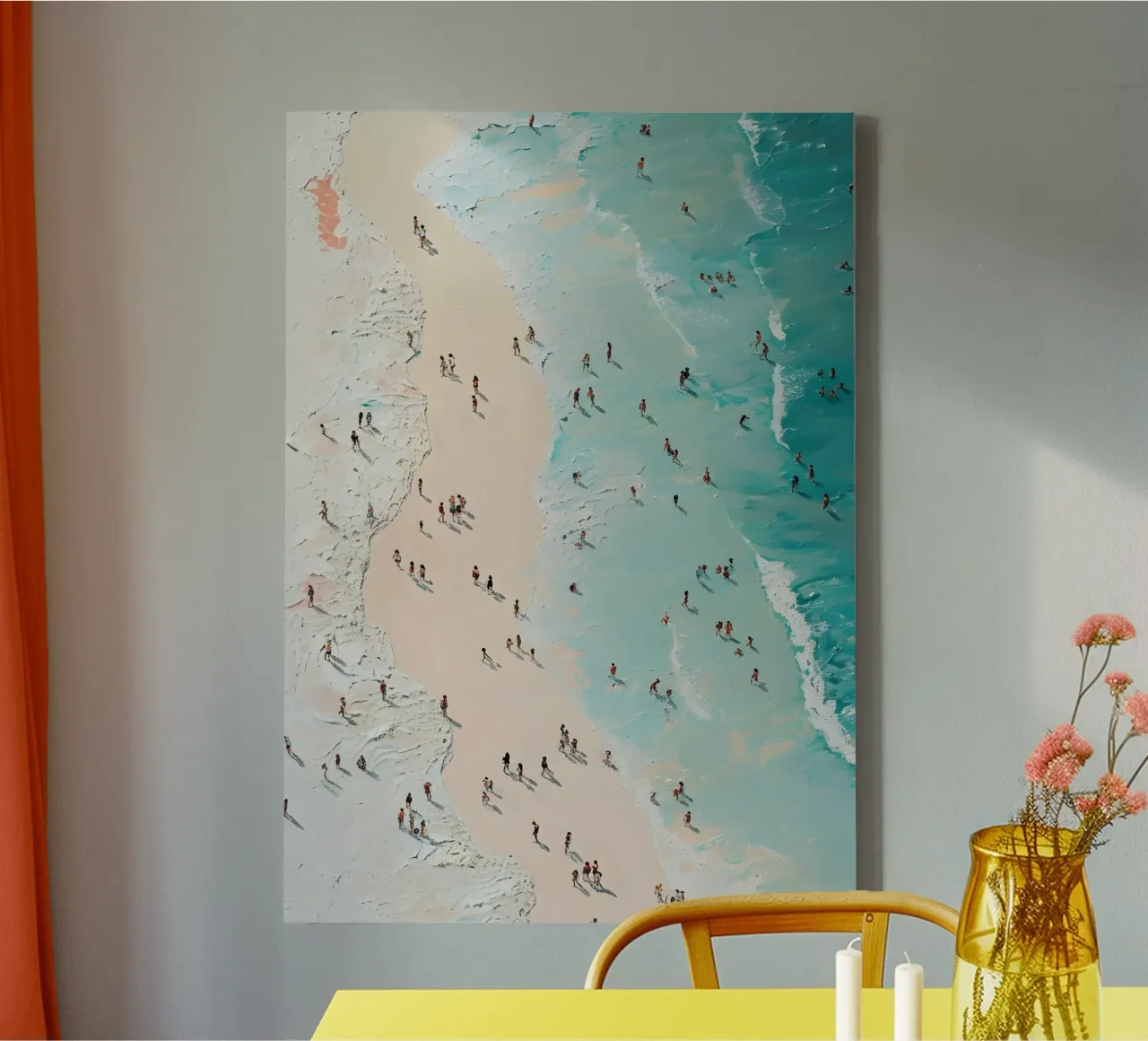 Strand in de lucht, kustschilderij met textuur canvas met Baklijst van dawnthesea