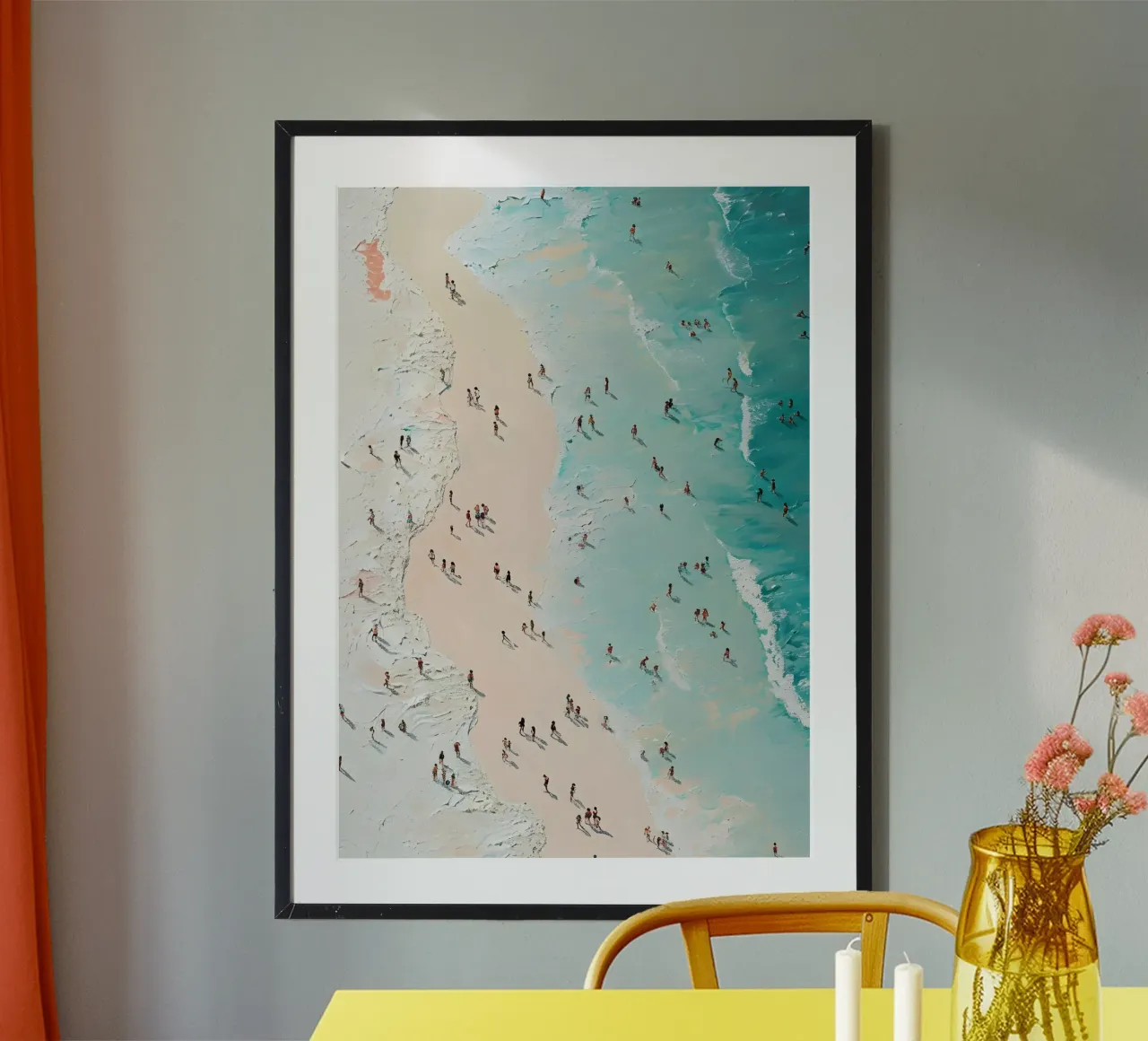 Strand in de lucht, kustschilderij met textuur poster van dawnthesea