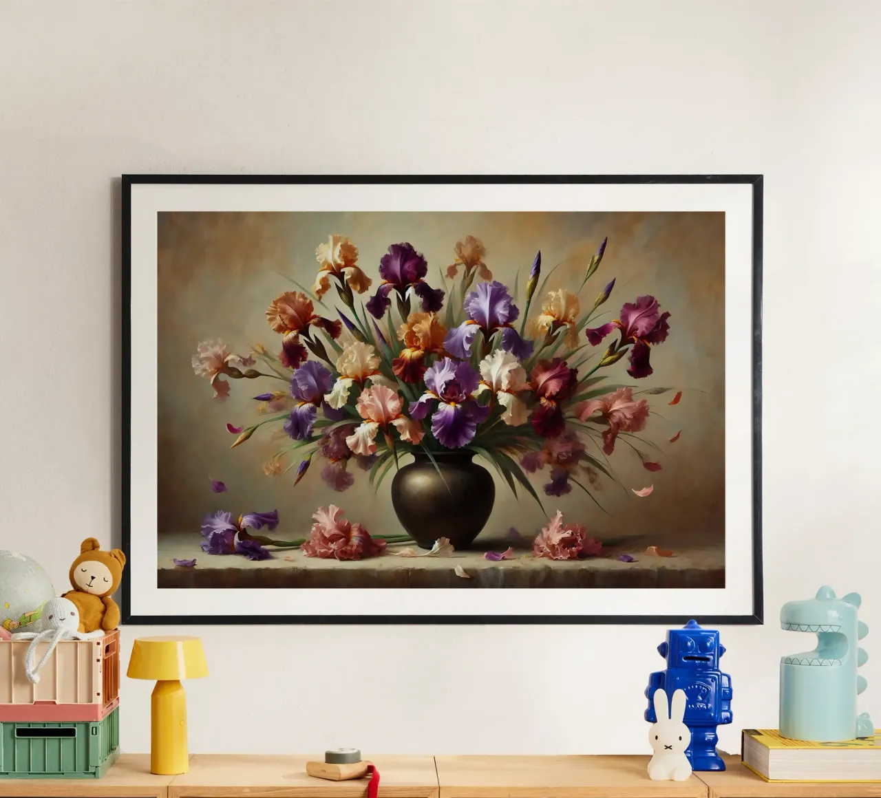 Bouquet di iris vittoriano poster con telaio in alluminio da VintageBotanics