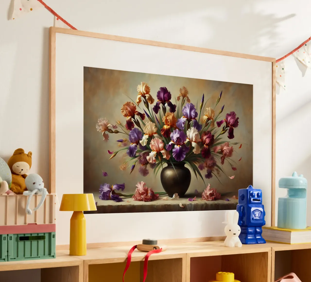 Bouquet di iris vittoriano poster con telaio in alluminio da VintageBotanics