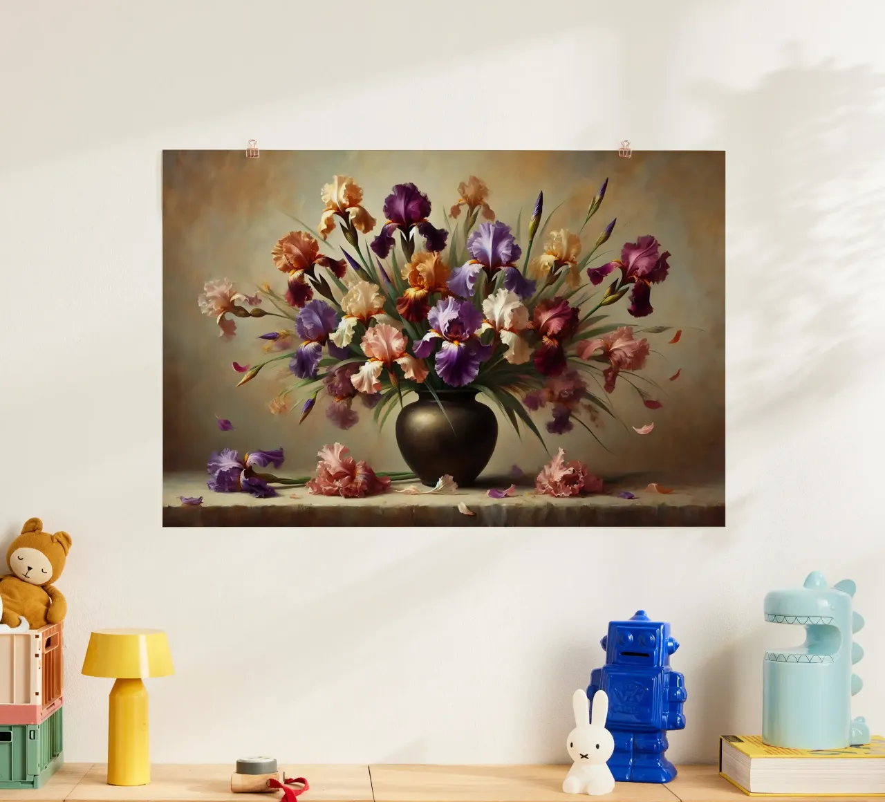 Bouquet di iris vittoriano poster con telaio in alluminio da VintageBotanics