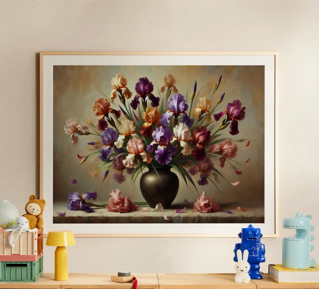 Bouquet di iris vittoriano poster con telaio in alluminio da VintageBotanics