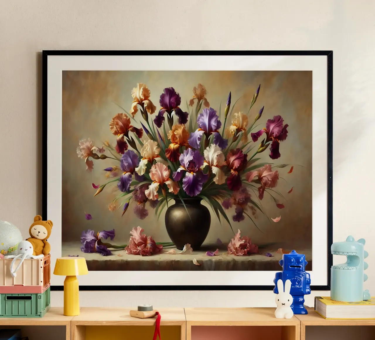 Bouquet di iris vittoriano poster con telaio in alluminio da VintageBotanics