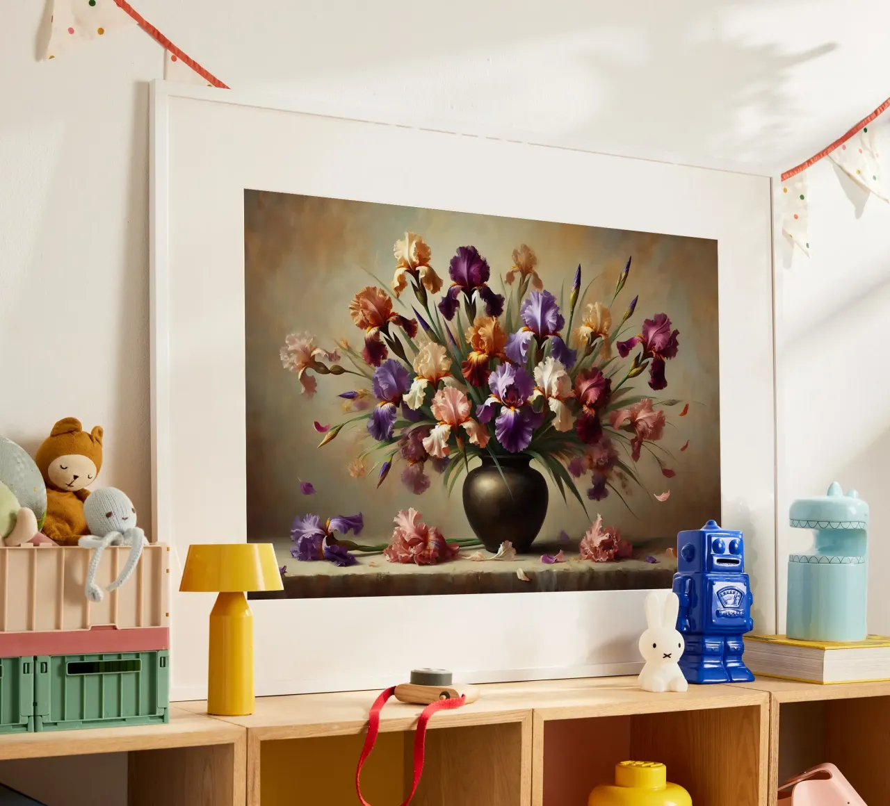 Bouquet di iris vittoriano poster con telaio in alluminio da VintageBotanics