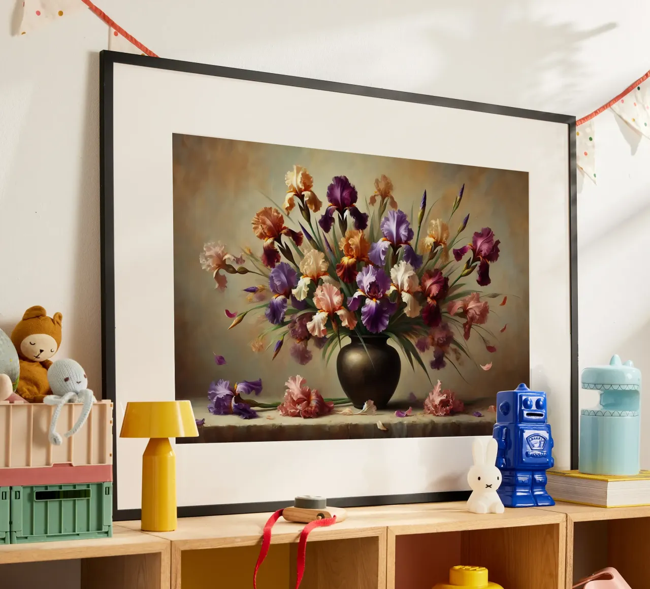 Bouquet di iris vittoriano poster con telaio in alluminio da VintageBotanics