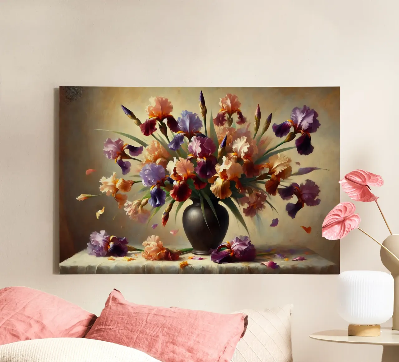 Victorian Iris Bouquet canvas with Floater frame by VintageBotanics
