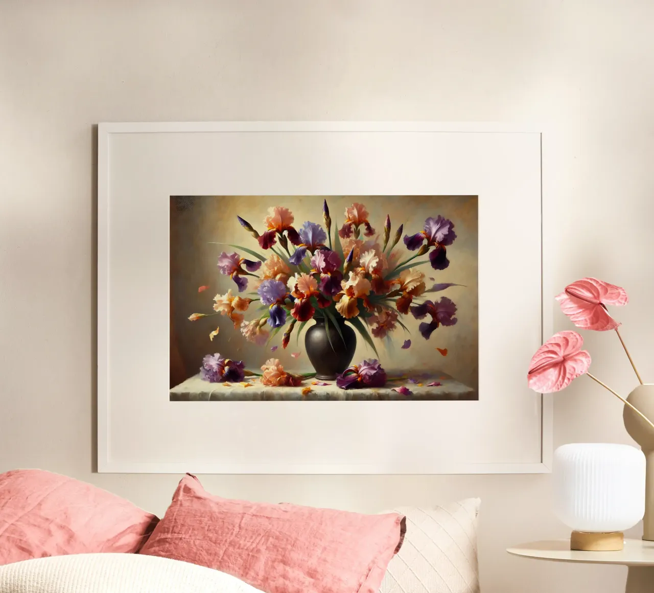 Bouquet di iris vittoriano poster con telaio in alluminio da VintageBotanics