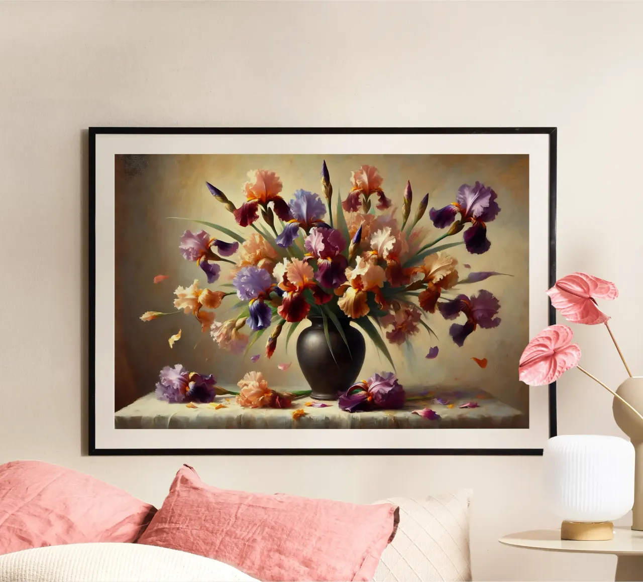 Bouquet di iris vittoriano poster con telaio in alluminio da VintageBotanics
