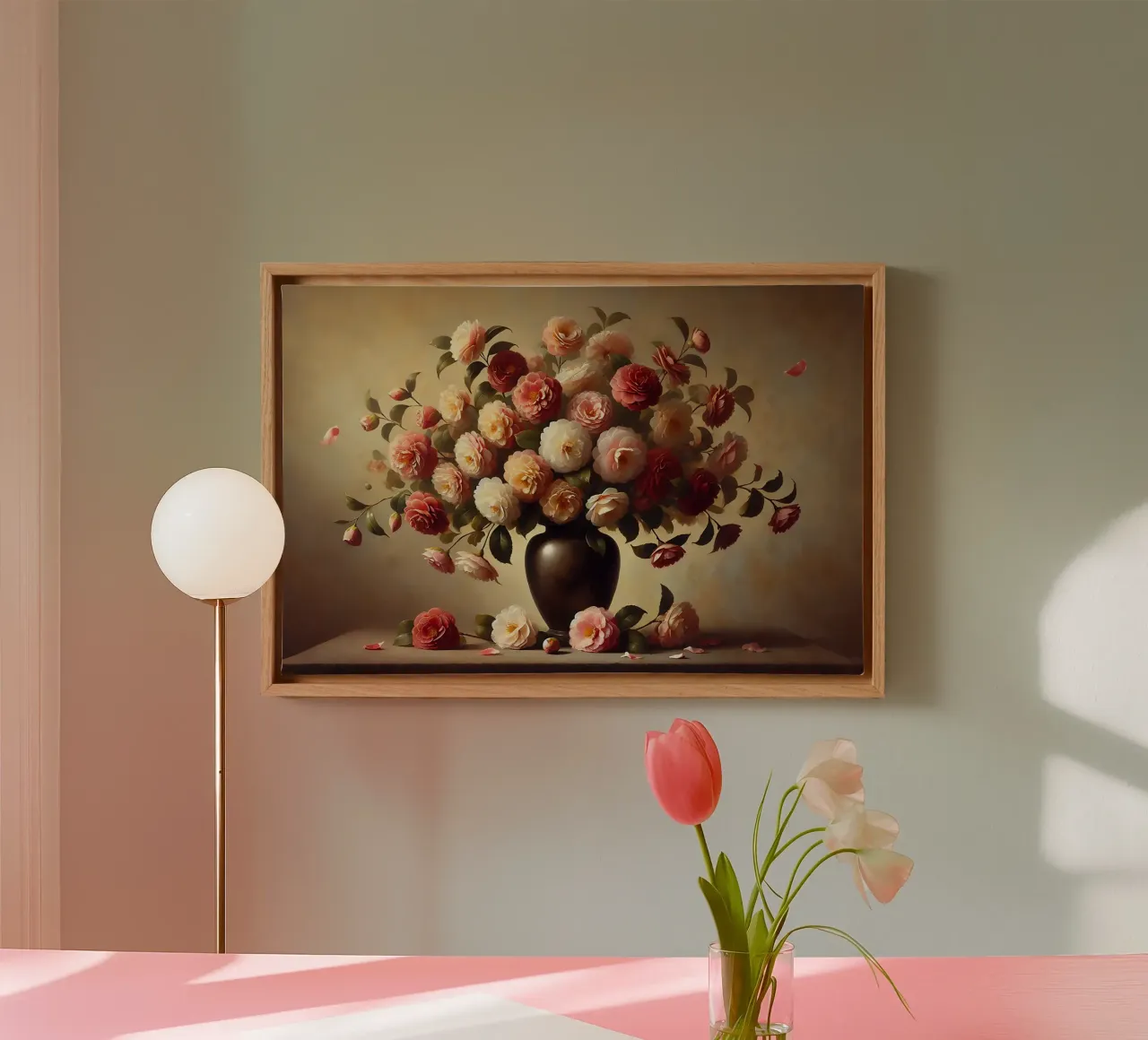 Victoriaans Camelia Boeket canvas met Baklijst van VintageBotanics
