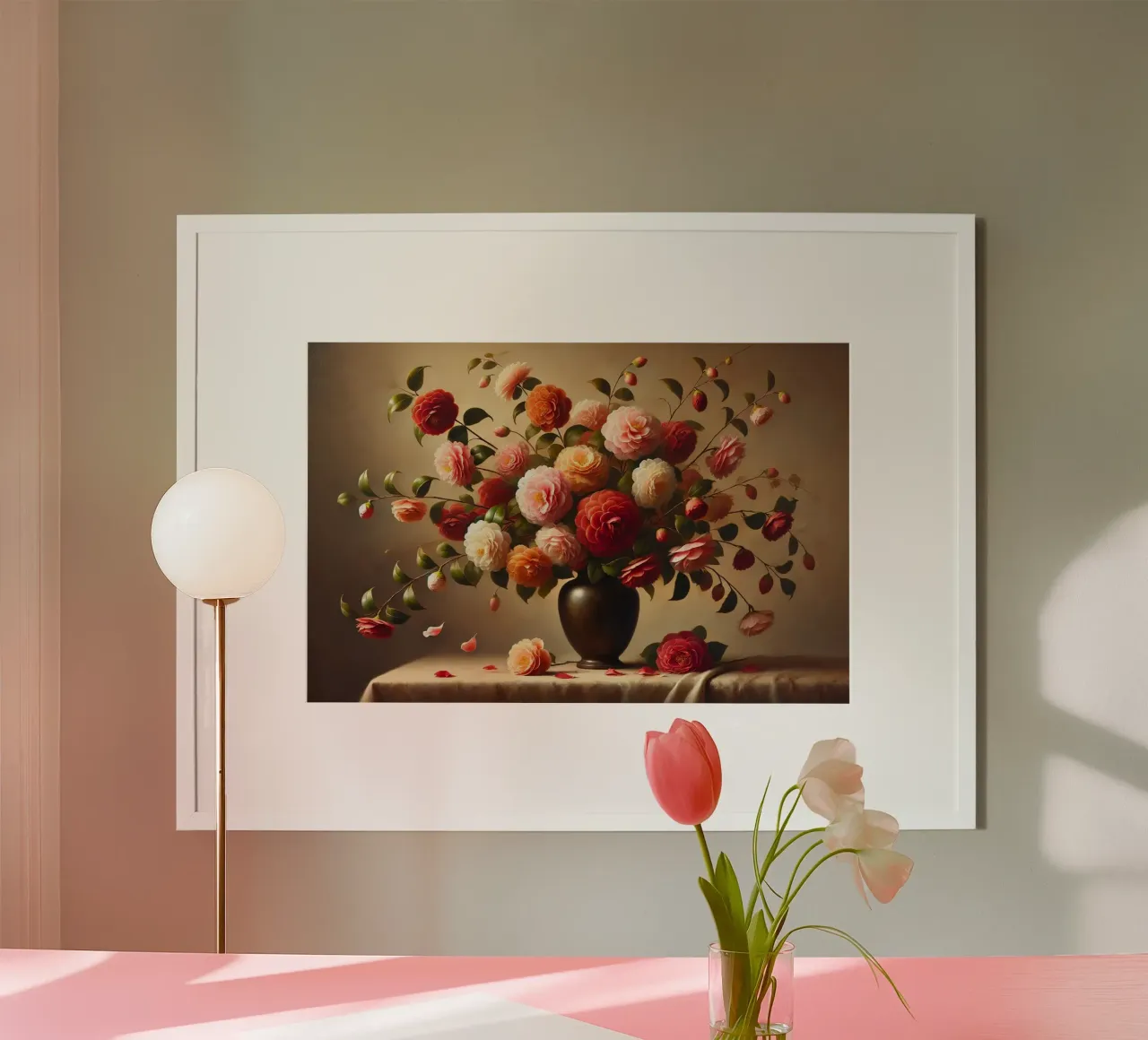 Bouquet di camelie vittoriane poster con telaio in legno da VintageBotanics