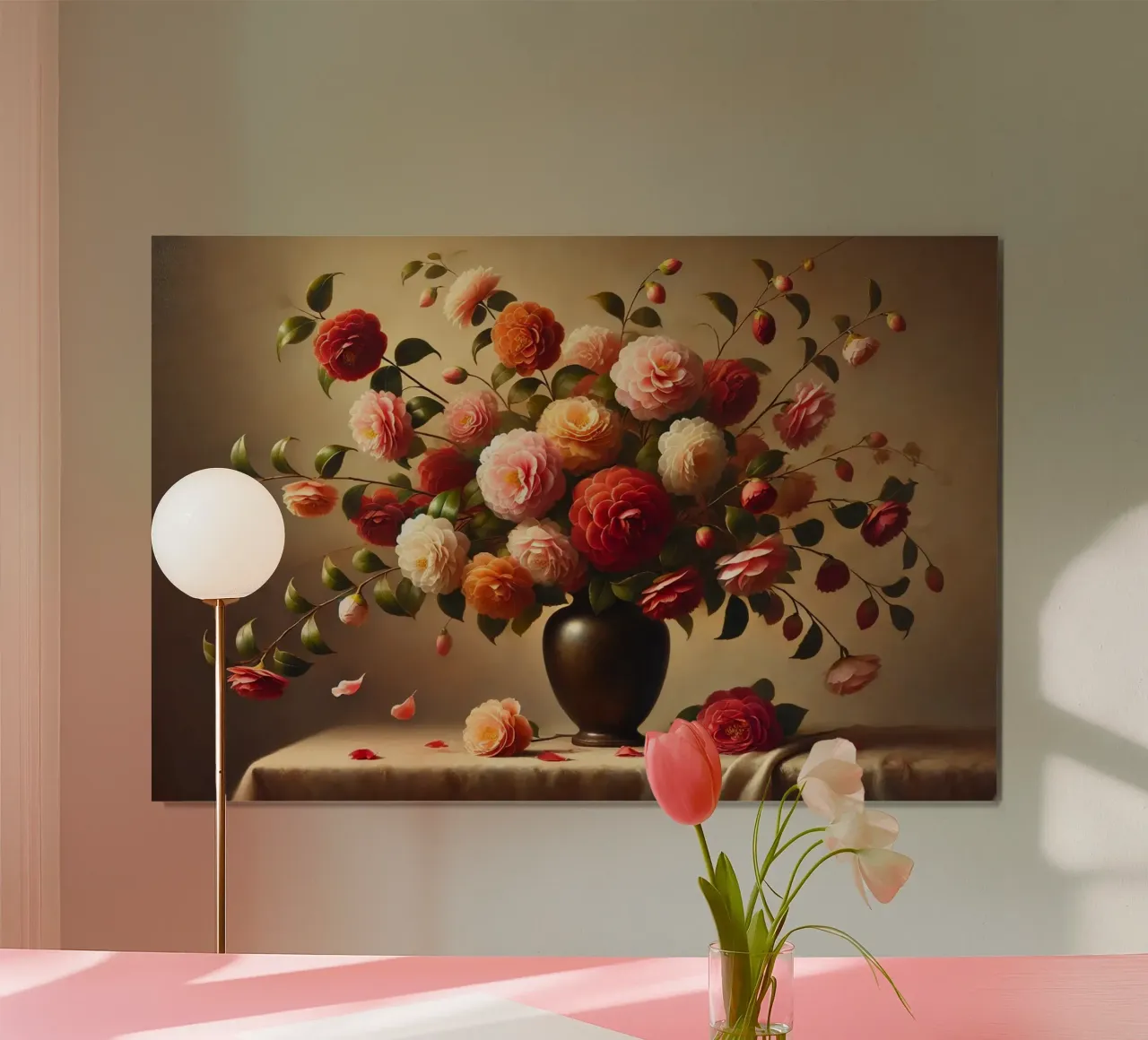 Bouquet di camelie vittoriane poster con telaio in legno da VintageBotanics