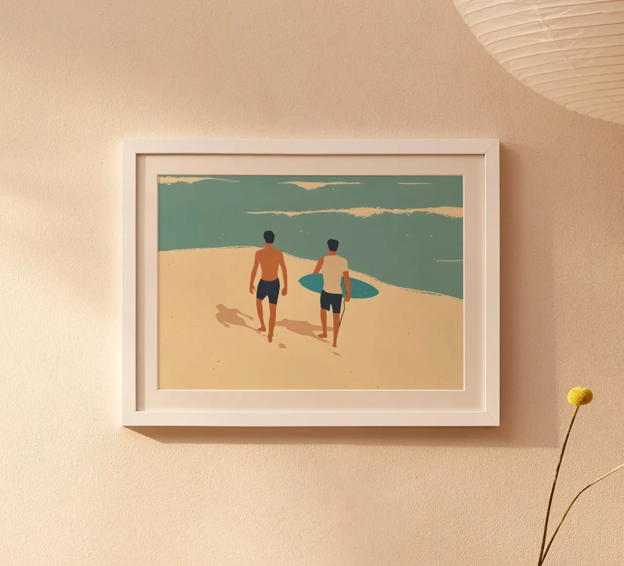 Due surfisti sulla spiaggia, stampa d'arte retro Surf poster da dawnthesea