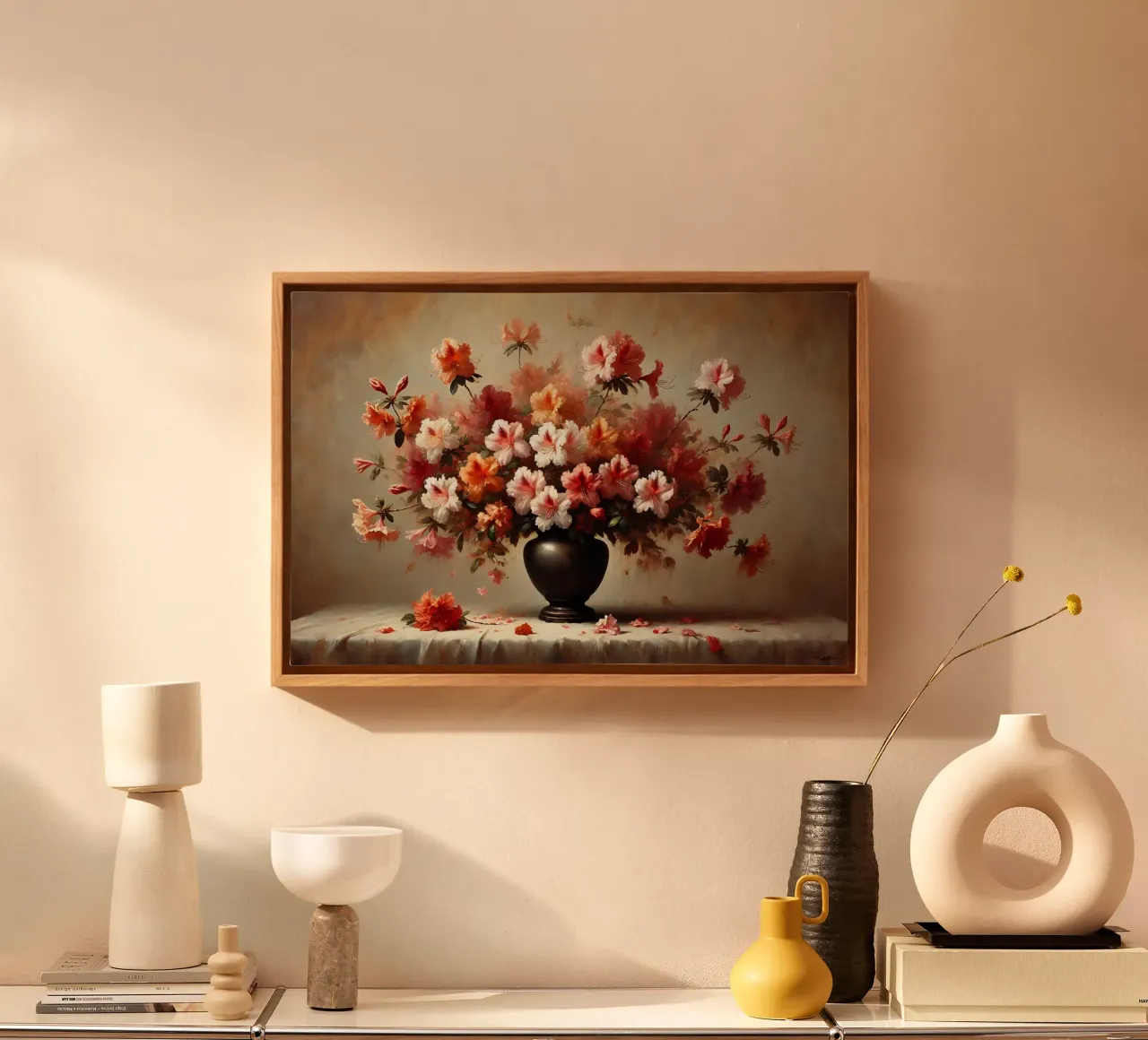 Ramo de azaleas victorianas lienzo con Marco flotante de VintageBotanics