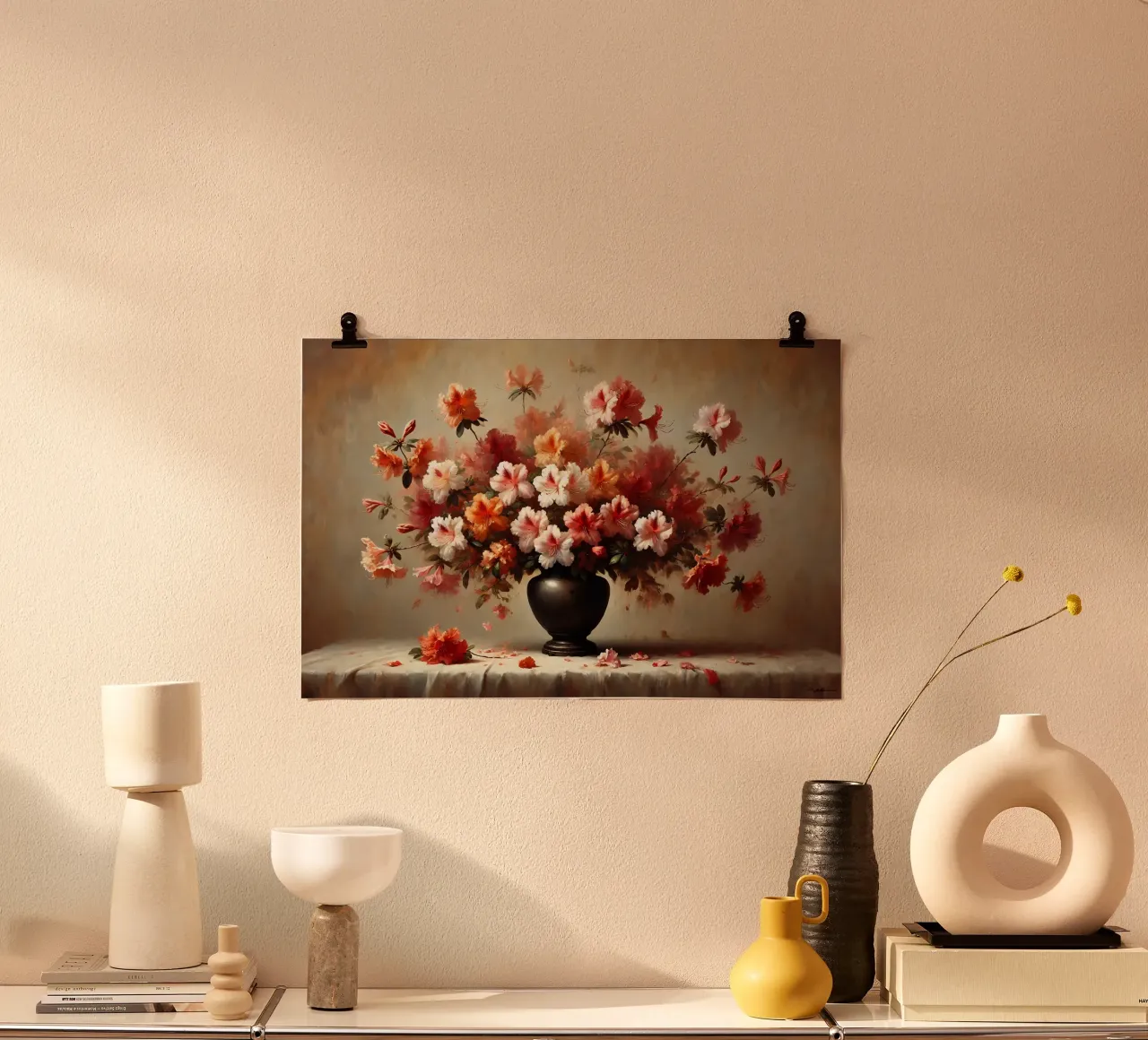 Bouquet di azalee vittoriane poster con telaio in alluminio da VintageBotanics