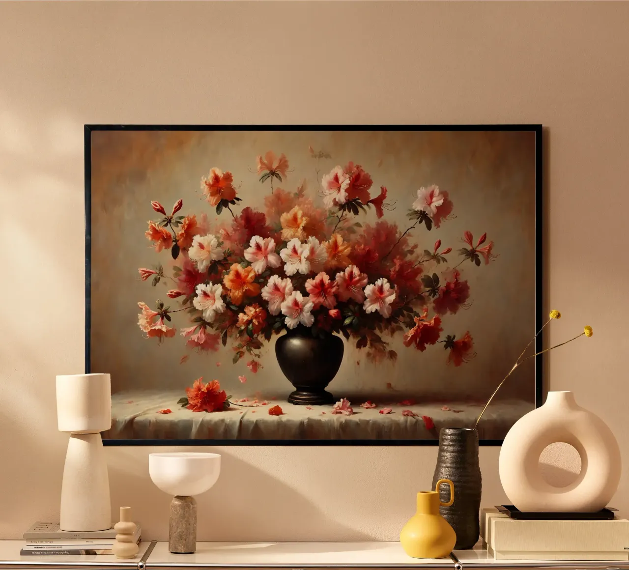 Bouquet di azalee vittoriane poster con telaio in alluminio da VintageBotanics