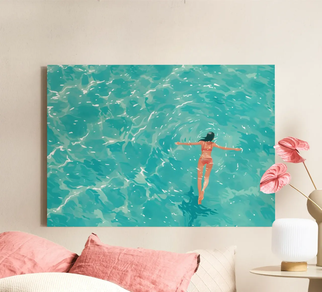 Drijvend in de zee, serene oceaan kunst canvas met Baklijst van dawnthesea