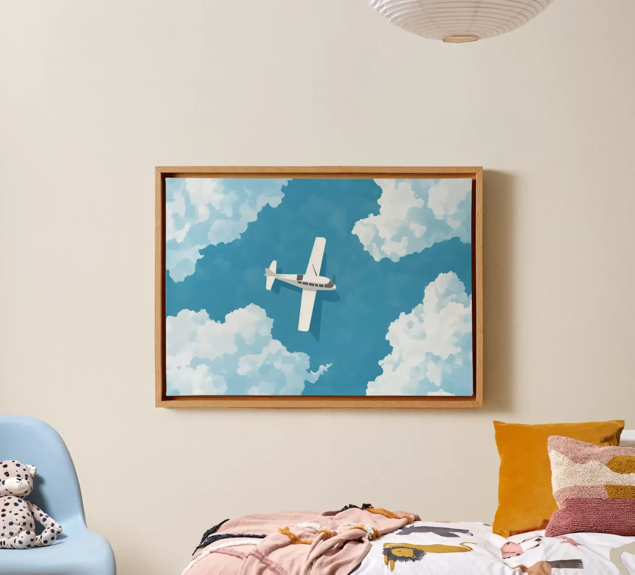 Wit Vliegend Vliegtuig, Luchtreiskunst canvas met Baklijst van dawnthesea