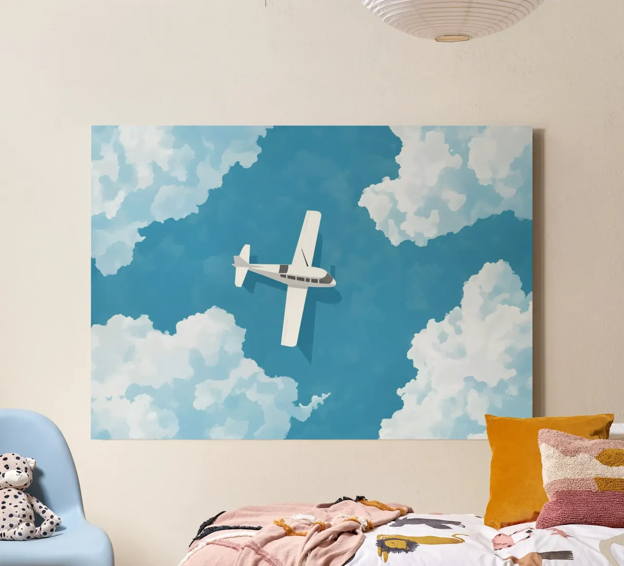 Wit Vliegend Vliegtuig, Luchtreiskunst canvas met Baklijst van dawnthesea