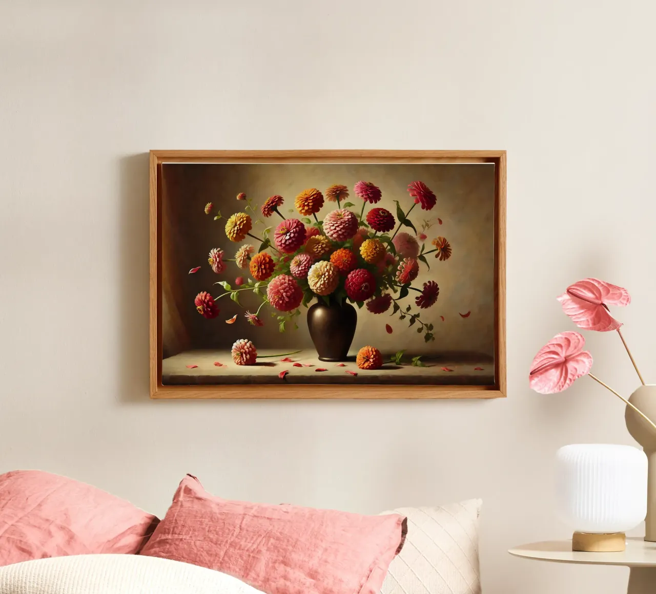 Bouquet di zinnie vintage tela con Cornice a cassetta da VintageBotanics