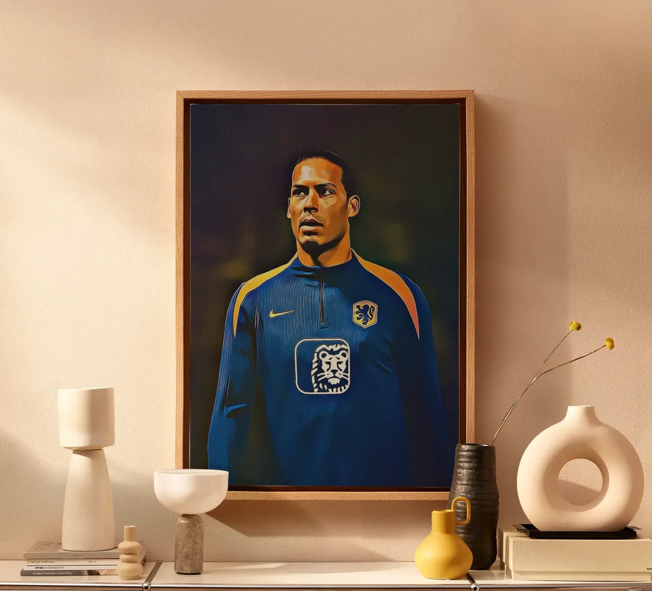 Virgil van Dijk Netherlands Training Top Portrait canvas met Baklijst van ArdanART
