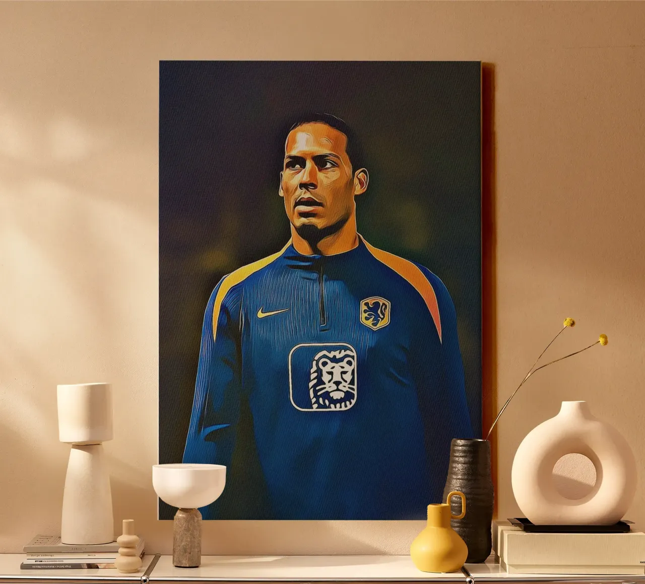 Virgil van Dijk Netherlands Training Top Portrait canvas met Baklijst van ArdanART