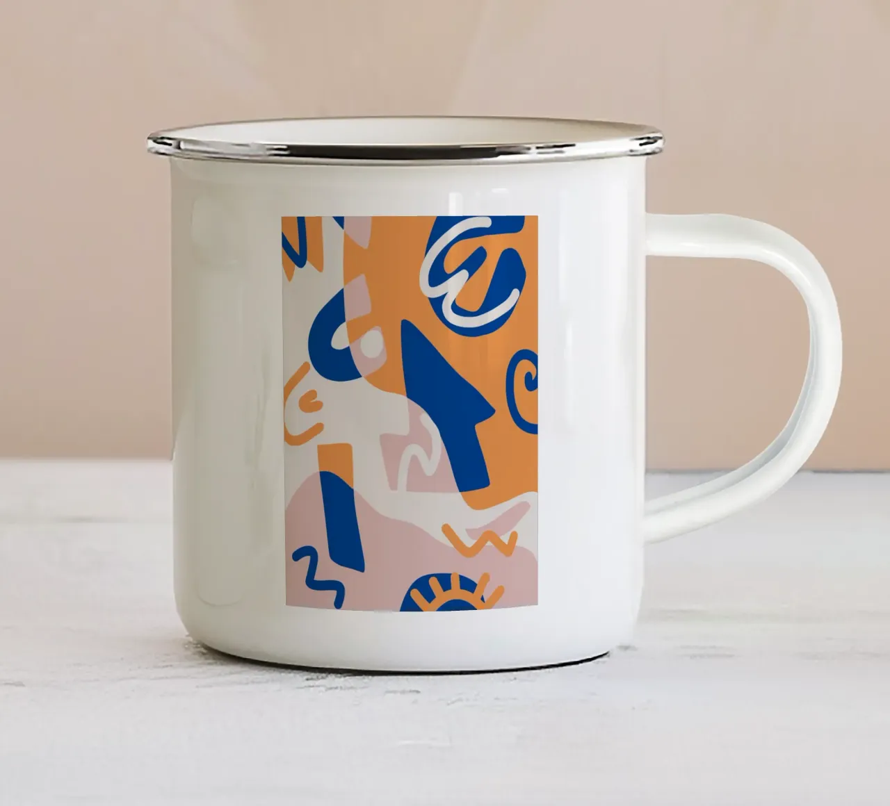 Astratto blu e arancione tazza in smalto da Little Dean