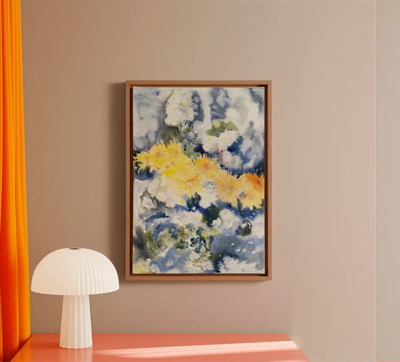Yellow and Blue canvas met Baklijst van vintageshop