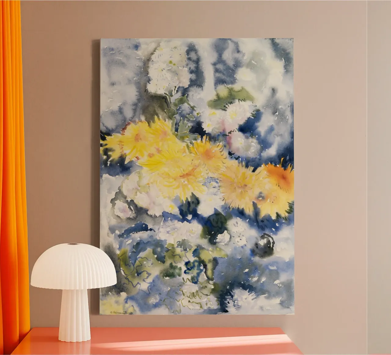 Yellow and Blue canvas met Baklijst van vintageshop