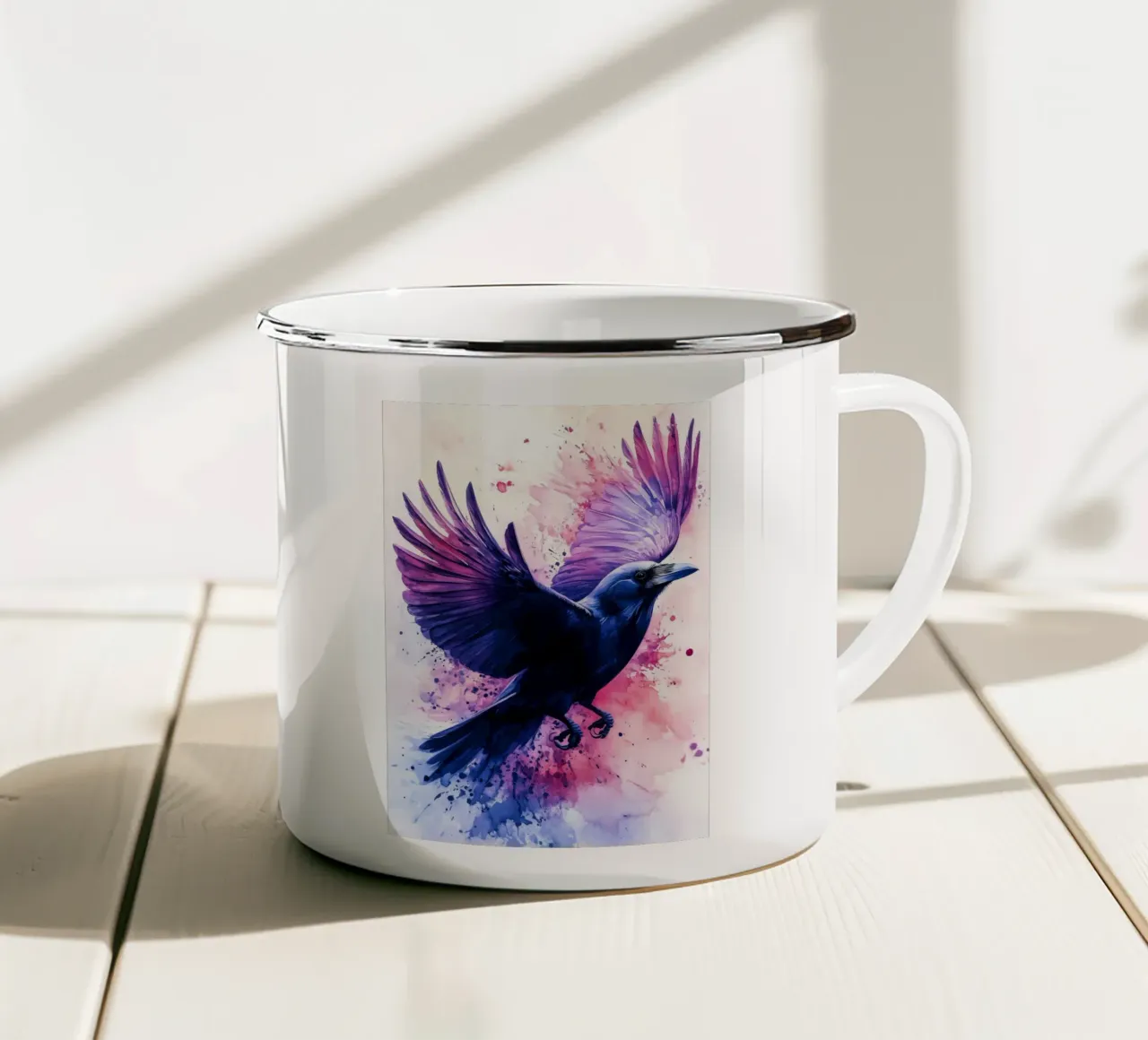Animale uccello corvo tazza in smalto da Justyna Jaszke JBJart